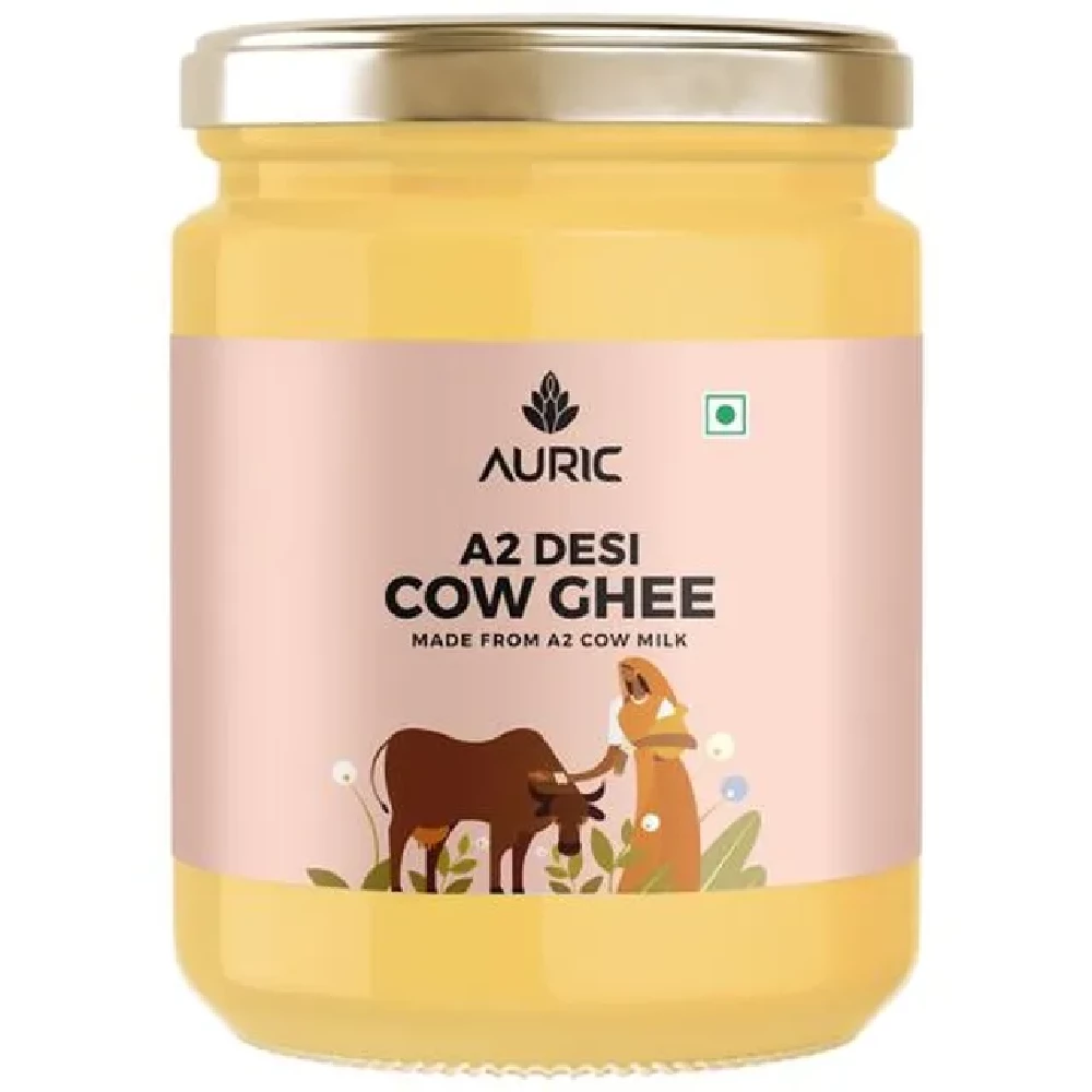 Auric A2 Desi Cow Ghee - Vedic Bilona Method, Traditional Curd Churned, 500 ml Glass Jar-1.webp